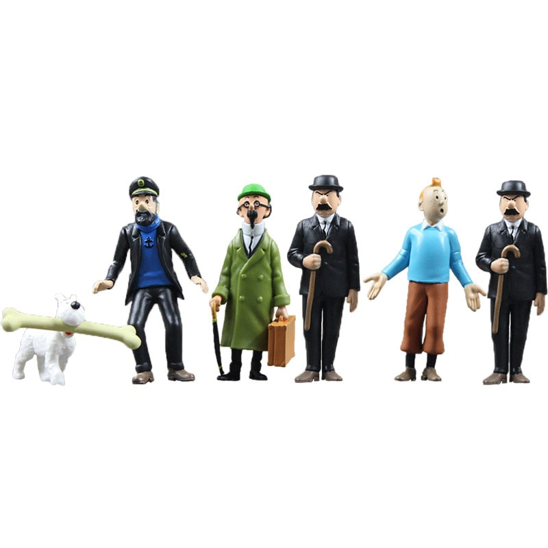 6pcs/lot The Adventures Of Tintin Figures Tintin Snowy Dog PVC Action Figures Collectible Model Toys Dolls Gift For Kids 4-9cm