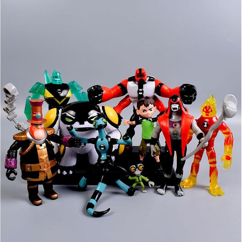 9pcs/set Ben 10 Ben PVC Action Figure 10 Ben Tennyson Four arms Grey Matter Kineceleran Diamondhead Heatblast Kids Toys Gifts