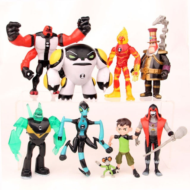 9pcs/set Ben 10 Ben PVC Action Figure 10 Ben Tennyson Four arms Grey Matter Kineceleran Diamondhead Heatblast Kids Toys Gifts