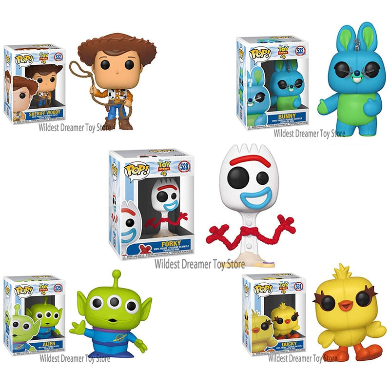 FUNKO POP Anime figures Toy Story 4 Forky Ducky Bunny Buzz Lightyear Alien Woody Action Figures Collection Toys for children