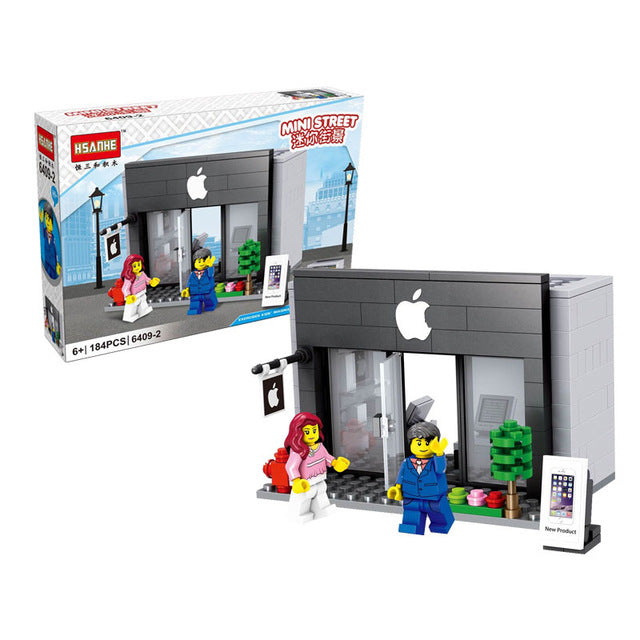 HSANHE City Street Miniseries Quality Apple McDonalds Waiter Shop Model Building Blocks Kids Toys Compatible with Lego