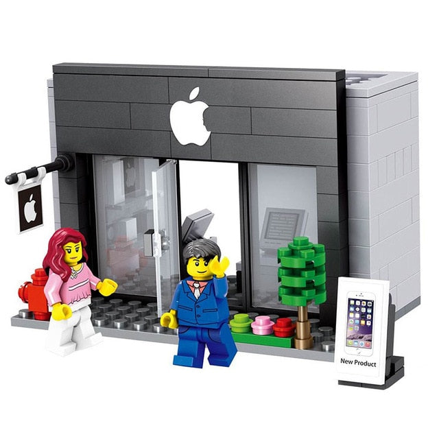 HSANHE City Street Miniseries Quality Apple McDonalds Waiter Shop Model Building Blocks Kids Toys Compatible with Lego