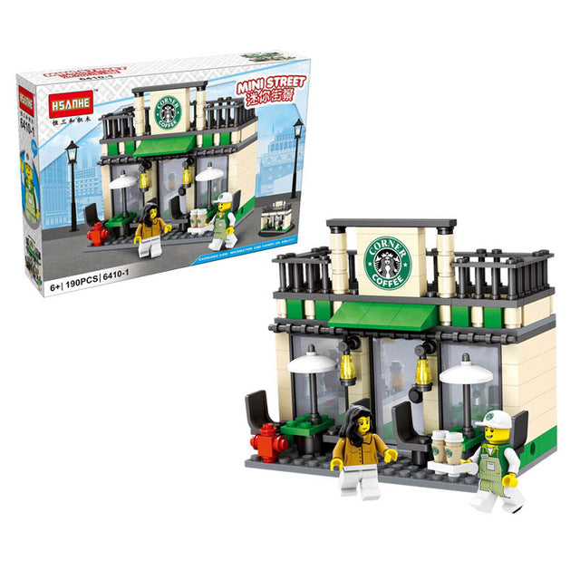 HSANHE City Street Miniseries Quality Apple McDonalds Waiter Shop Model Building Blocks Kids Toys Compatible with Lego