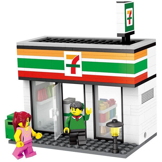 HSANHE City Street Miniseries Quality Apple McDonalds Waiter Shop Model Building Blocks Kids Toys Compatible with Lego