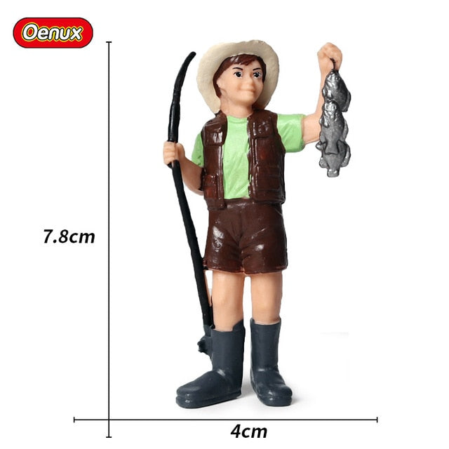 Oenux New Farmer People Model Simulation Farm Staff Feeder Action Figures Pig Animals Figurine Miniature Lovely Toys For Kids