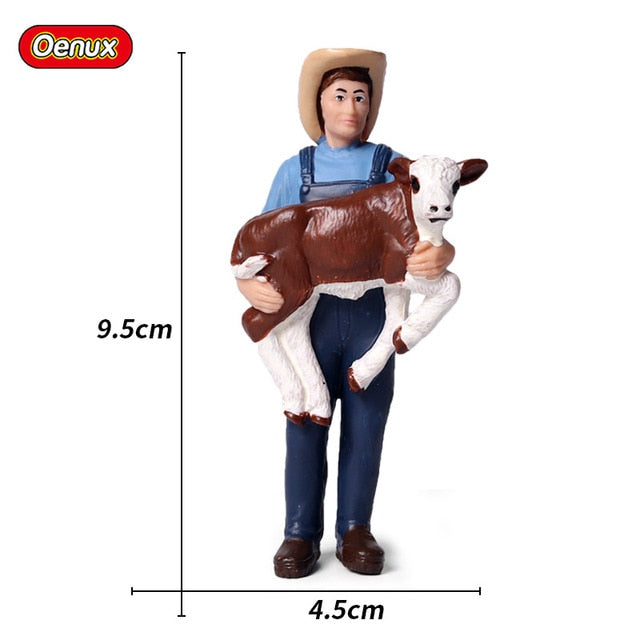 Oenux New Farmer People Model Simulation Farm Staff Feeder Action Figures Pig Animals Figurine Miniature Lovely Toys For Kids