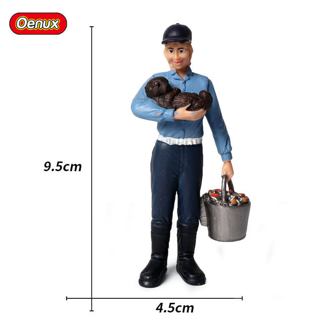 Oenux New Farmer People Model Simulation Farm Staff Feeder Action Figures Pig Animals Figurine Miniature Lovely Toys For Kids