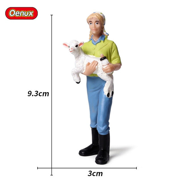 Oenux New Farmer People Model Simulation Farm Staff Feeder Action Figures Pig Animals Figurine Miniature Lovely Toys For Kids