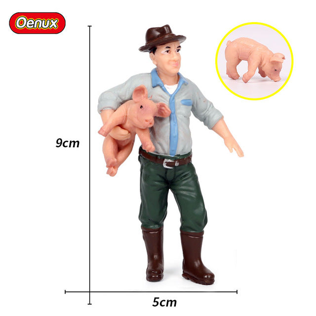 Oenux New Farmer People Model Simulation Farm Staff Feeder Action Figures Pig Animals Figurine Miniature Lovely Toys For Kids