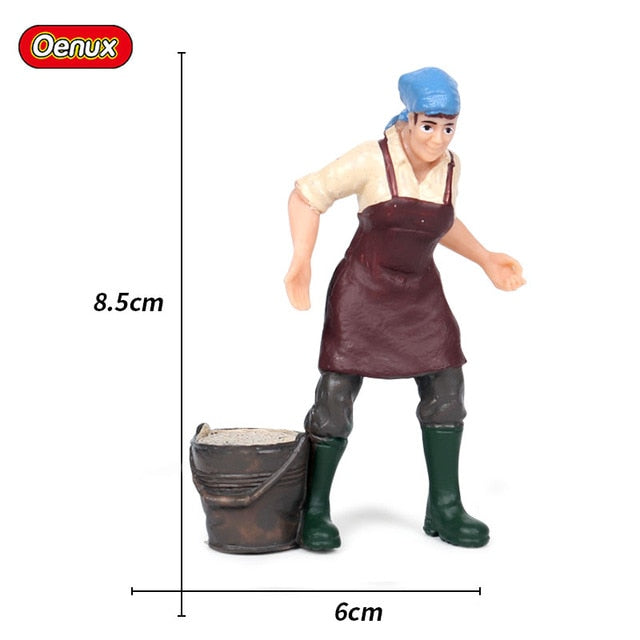 Oenux New Farmer People Model Simulation Farm Staff Feeder Action Figures Pig Animals Figurine Miniature Lovely Toys For Kids