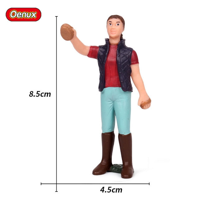 Oenux New Farmer People Model Simulation Farm Staff Feeder Action Figures Pig Animals Figurine Miniature Lovely Toys For Kids