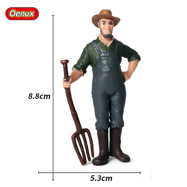 Oenux New Farmer People Model Simulation Farm Staff Feeder Action Figures Pig Animals Figurine Miniature Lovely Toys For Kids