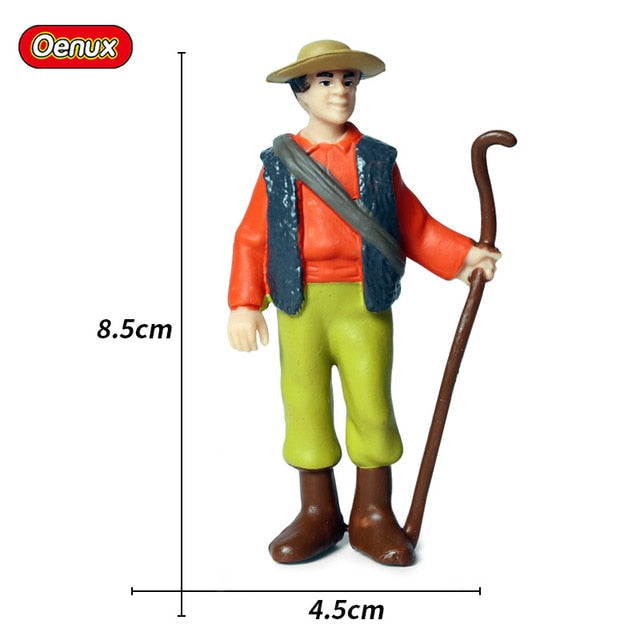 Oenux New Farmer People Model Simulation Farm Staff Feeder Action Figures Pig Animals Figurine Miniature Lovely Toys For Kids