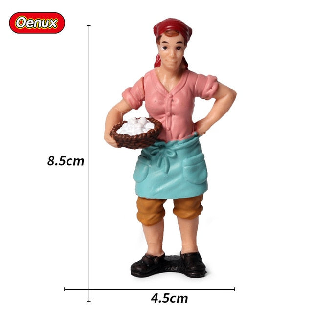 Oenux New Farmer People Model Simulation Farm Staff Feeder Action Figures Pig Animals Figurine Miniature Lovely Toys For Kids