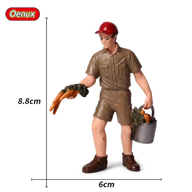 Oenux New Farmer People Model Simulation Farm Staff Feeder Action Figures Pig Animals Figurine Miniature Lovely Toys For Kids