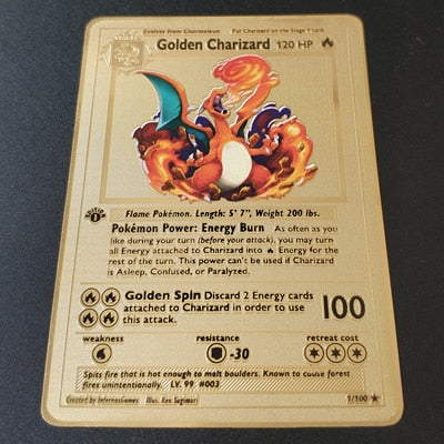 Pokemon Game Anime Battle Card Gold Metal Card Charizard Pikachu Collection Card Action Figure Model Child Toy Gift